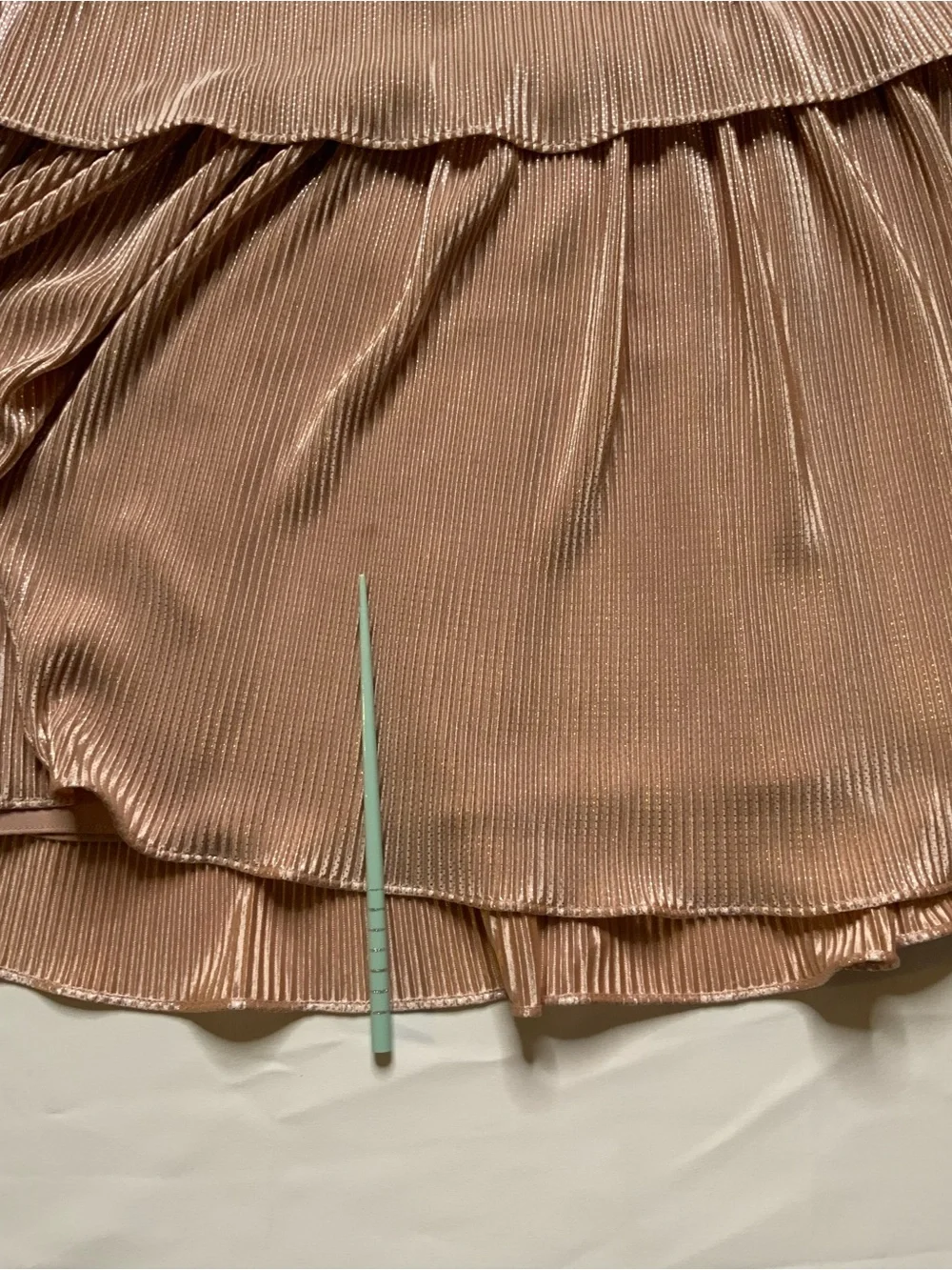 Anthropologie Ro & De Estelle Metallic Tiered Mini Dress S Pink Pleated Ruffle
